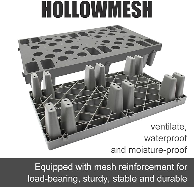6pcs Gray Plastic Pallets, Lightweight Nestable Polyethylene Pallets, Moisture-Proof Floor Pallets, Mini Spliceable Plastic pallets for Basement Storage Kitchen Garages L 19.7" x W 11.8"x H 3.9"