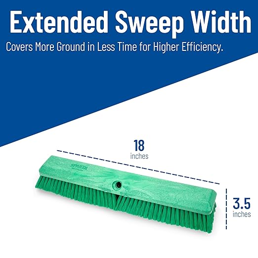 SPARTA 41890EC09 Omni Sweep Plastic Push Broom Head, Heavy Duty, Industrial Broom With Color Code System For Outdoor, Indoor, Garage, Concrete, Patio, Kitchen, Bathroom, 18 Inches, Green