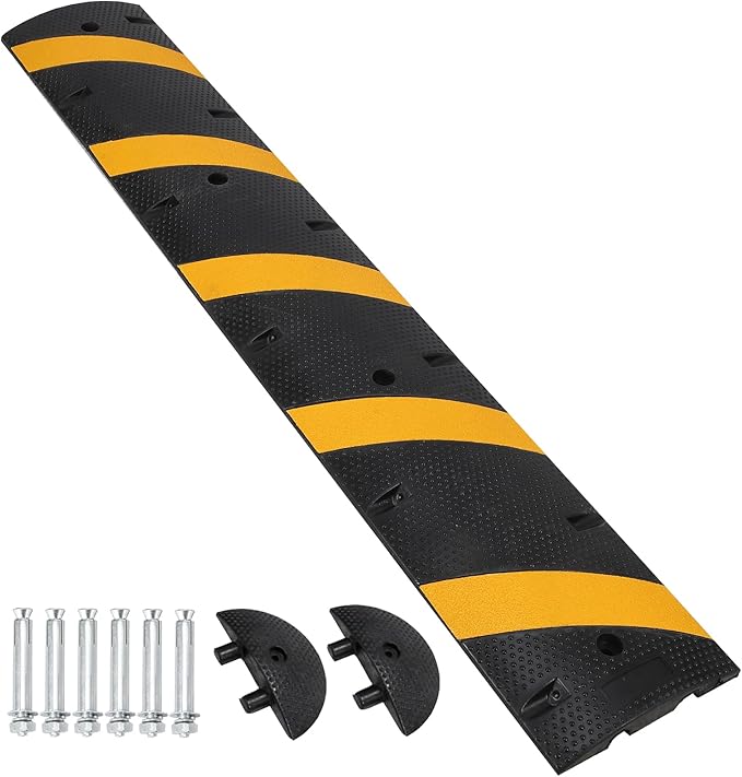 Towallmark 84'' Rubber Speed Bump, 2 Channel Modular Heavy Duty Speed Bumps Humps 25000 lbs Load Capacity, Cable Protector Ramp with 2 End Caps for Asphalt Concrete Gravel Driveway Road