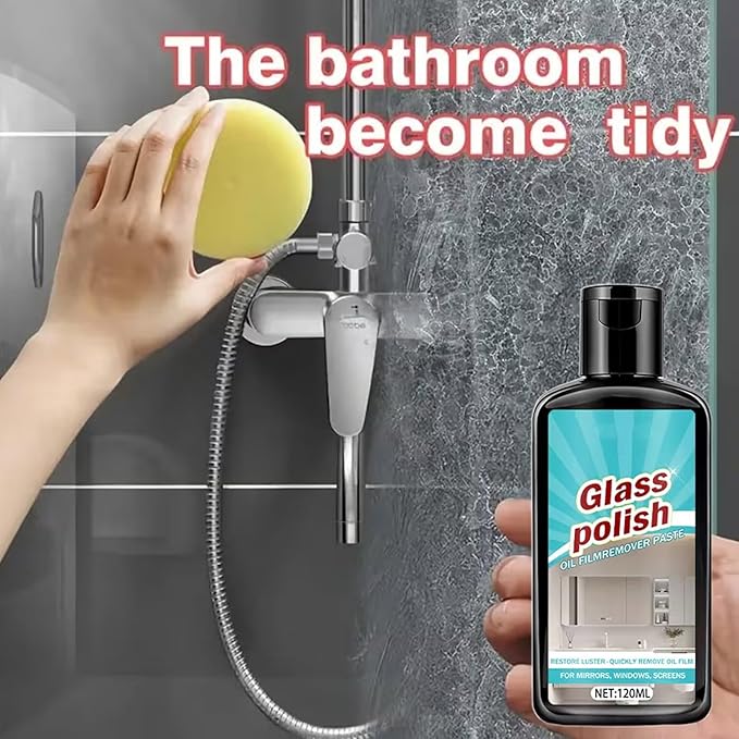 Glass Shower Door Cleaner | 120ml Polishing Stain Remover with Sponge - Bathroom Glass Polishing Compound - for Window Mirror Faucet Ceramic Stainless Steel Patio Household