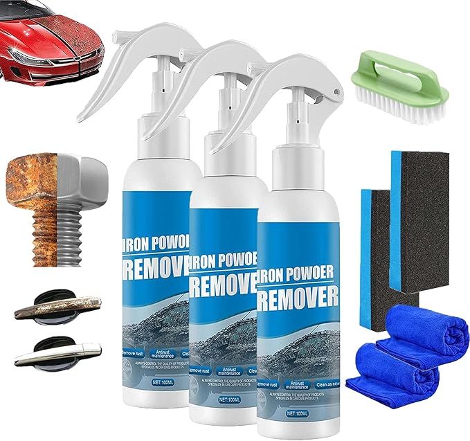 Multi Purpose Rust Remover Spray, Iron Powder Remover, Rust Removal Spray, Instant Remover Spray, Iron Out Rust Stain Remover, Car Rust Removal Spray (3pcs, 100ml)
