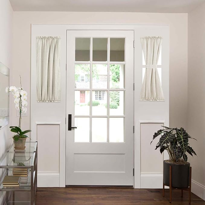 H.VERSAILTEX Linen French Door Curtains Privacy Light Reducing Door Curtain with Tieback Rod Pocket Curtain 1 Panel for Glass Door Feature Open Weave Textured Linen