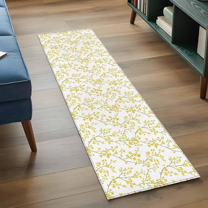 Flowers Runner Rug 2'x6', Branches Hallway Runner Rugs Washable Non-Slip Bedside Floor Mats Carpet for Kitchen Bedroom Laundry Room Bathroom