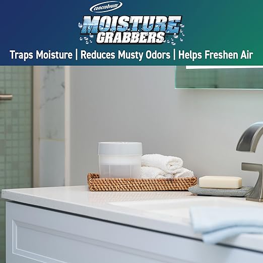 Concrobium Moisture Grabbers Refillable Container, Fragrance Free, Moisture Absorber for Closets, Basements and Bathrooms, Helps Reduce Dampness and Musty Odors, Reusable Design