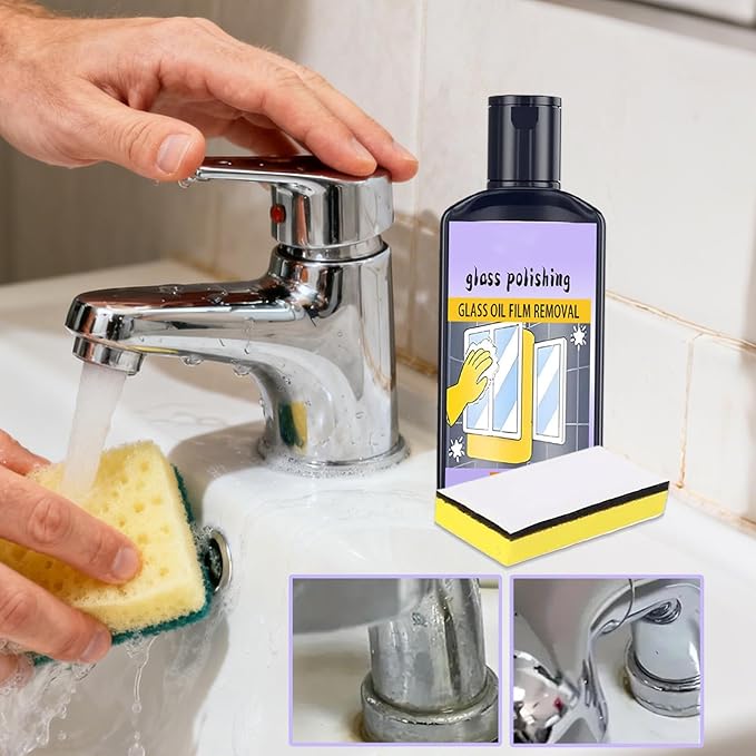 Glass Cleaning Paste – Bathroom Limescale Remover, Oil Film Cleaner, Polishing Paste | Powerful Hard Water Stain Removal, Shower Door, Tile, Mirror, And Stainless Steel Care For Home Cleaning