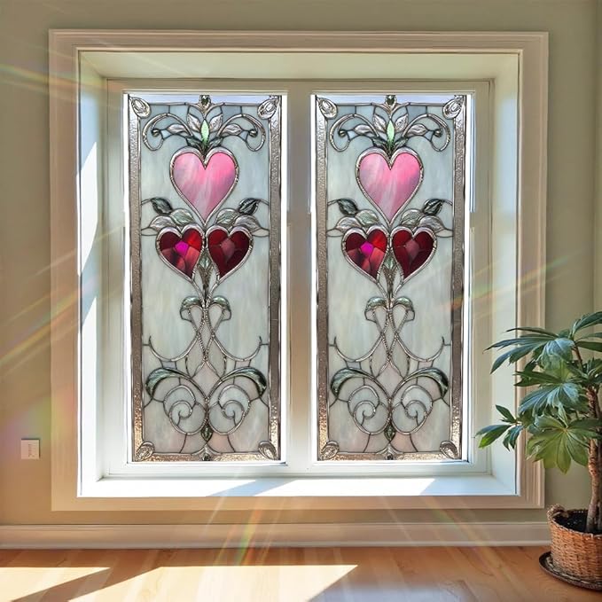 Window Film Heart Pattern Decorative Privacy Vinyl Window Film for Home Bathroom Bedroom Entryway Adds Soft Light Filtering and Romantic Style 17.3 x 39.4 Inch