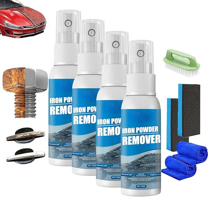 Multi Purpose Rust Remover Spray, Iron Powder Remover, Rust Removal Spray, Instant Remover Spray, Iron Out Rust Stain Remover, Car Rust Removal Spray (4pcs, 30ml)