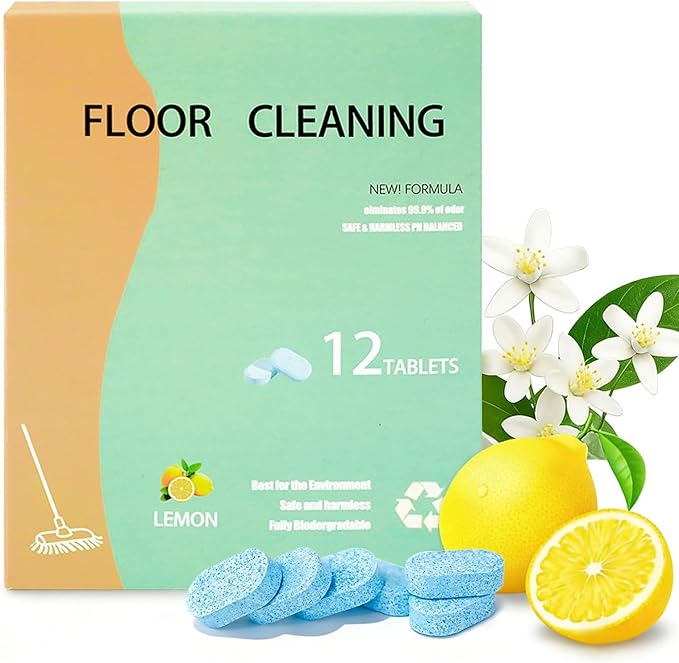 12 Pieces Floor Cleaning Tablets 13.5x17.5 Cm Floor Lemon Scent Mopping Tablets Deep Cleans Hardwood Mopping Cleaner For Hardwood Laminate Tile Bathroom Kitchen Laundry