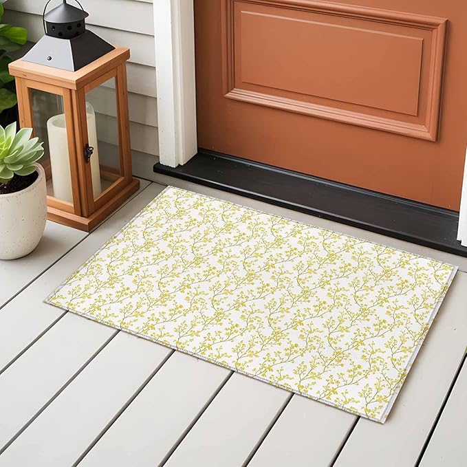 Flowers Entryway Rug 2'x3', Branches Small Area Rug Non-Slip Front Door Mat Washable Floor Carpet for Indoor Entrance Kitchen Bathroom