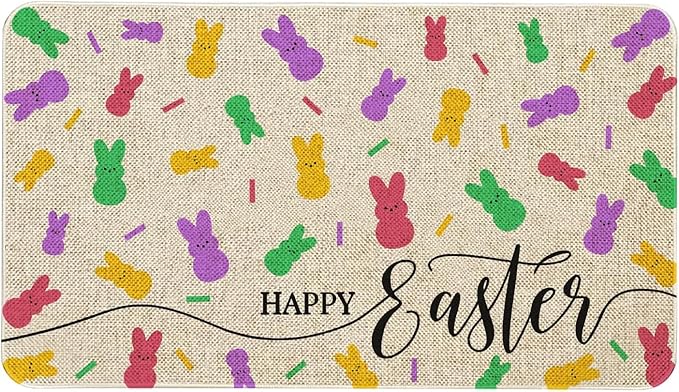 Happy Easter Bunny Doormat Gift for Holiday Housewarming Non-Slip Dust Floor Rug for Farmhouse Bath Room Front Hall Garden 16x24 inch
