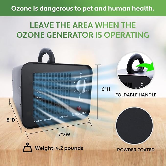 Alpine 125W 70,000 mg/h Ozone Generator Air Ionizer Ozone Odor Eliminator for Home and Kitchen, Commercial Ozone Machine Odor Removal Air Purifier for Office, Cars, & Rooms