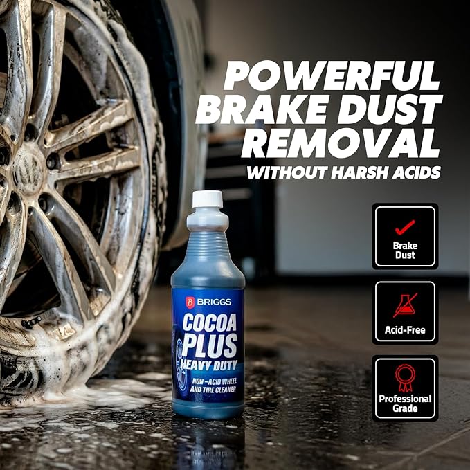 Wheel and Tire Cleaner – Acid Free, Concentrated 6:1 Rim Cleaner Spray – Professional Brake Dust Remover – Briggs Cocoa Plus, Safe for Chrome, Painted & Alloy Wheels – 32oz