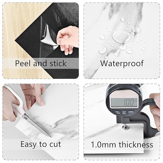 Wallercity 6PCS White Marble Peel and Stick Floor Tiles Waterproof Removable Bathroom Tile Stickers Durable Vinyl Flooring Modern Self Stick Floor Tile Sheets for Bedroom Living Room Kitchen 12''x12''