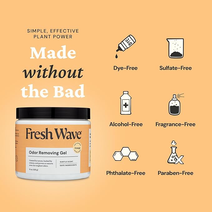 Fresh Wave Orange Odor Removing Gel, 15 oz. | Odor Absorbers for Home | Safer Odor Relief | Natural Plant-Based Odor Eliminator | Every 15 oz. lasts 30-60 Days | For Cooking, Trash & Pets (Pack of 2)