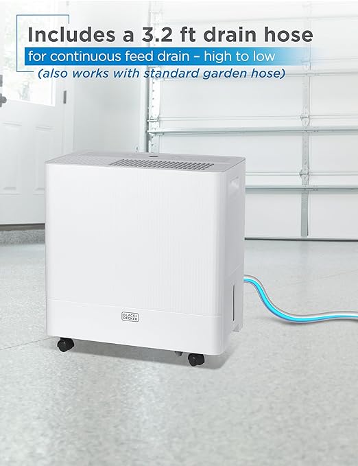 BLACK+DECKER Portable Dehumidifier, Extracts 36.39-Pint Per 24-Hours, Dehumidifier for Home up to 3000 Sq. Ft. Coverage, 10.56-Pint Bucket, Energy Star 6.0 Certified, BDM36WCDA, White