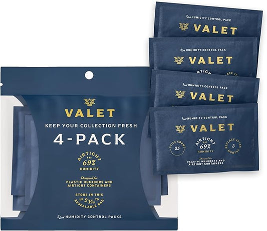 Valet 69% Two-Way Humidity Packs 4-Pack (60g), Two-Way Humidity Control Packs for Airtight & Plastic Containers, Moisture Absorber, Made in USA