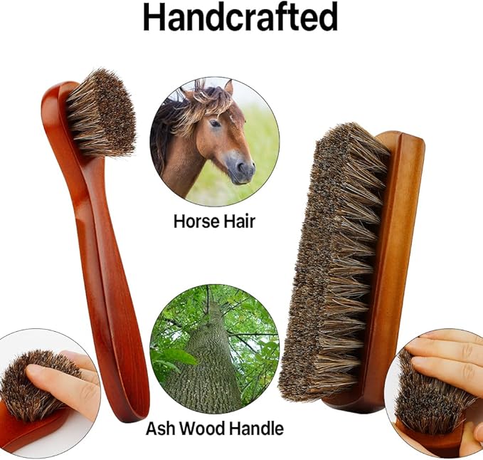 Shoe Brush, Shoe Cleaning Brush, 2 Pieces Horsehair Shoe Brush, Boot Brush, Horse Hair Brush for Leather, Shoe Brushes for Cleaning, Leather Shoes Boot Cleaning Brush Care Clean Dauber Applicators