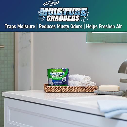 Concrobium Moisture Grabbers Refillable Container, Fragrance Free, Moisture Absorber for Closets, Basements and Bathrooms, Helps Reduce Dampness and Musty Odors, Reusable Design
