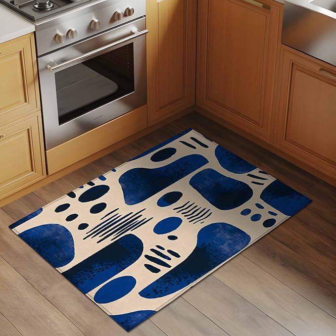 Modernism Entryway Rug 2'x3', Blue Black Geometric Abstract Style Small Area Rug Non-Slip Front Door Mat Washable Floor Carpet for Indoor Entrance Kitchen Bathroom