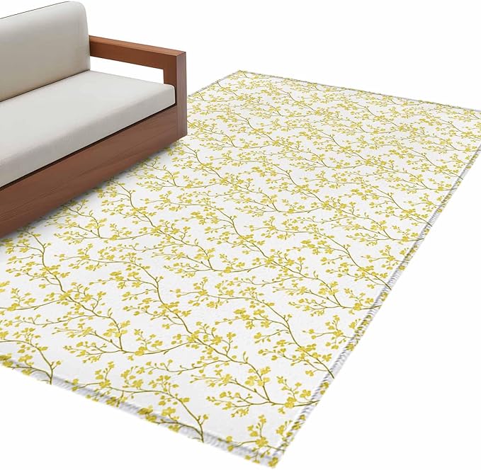 Flowers 3'x5' Area Rugs, Branches Washable Area Rugs Non-Slip Indoor Floor Mats Carpet for Living Room Bedroom Dining Room