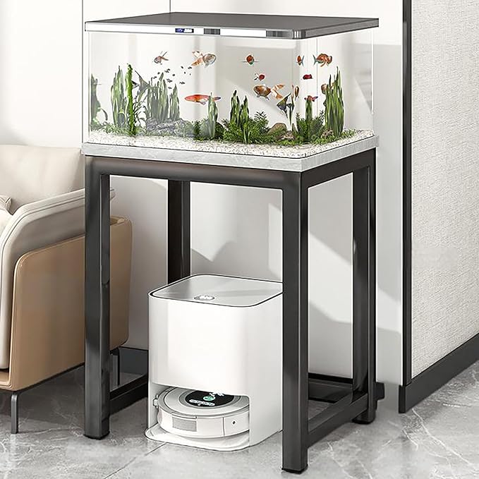 Storage Rack Above The Sweeping Robot,Robot Vacuum Stand Cabinet,Entryway Hallway Double-Tier Robot Vacuum Cleaner Shelf,Steel Frame with Wooden Top,Small End Tables for Bathroom(Gray/Black,60x30/23.6