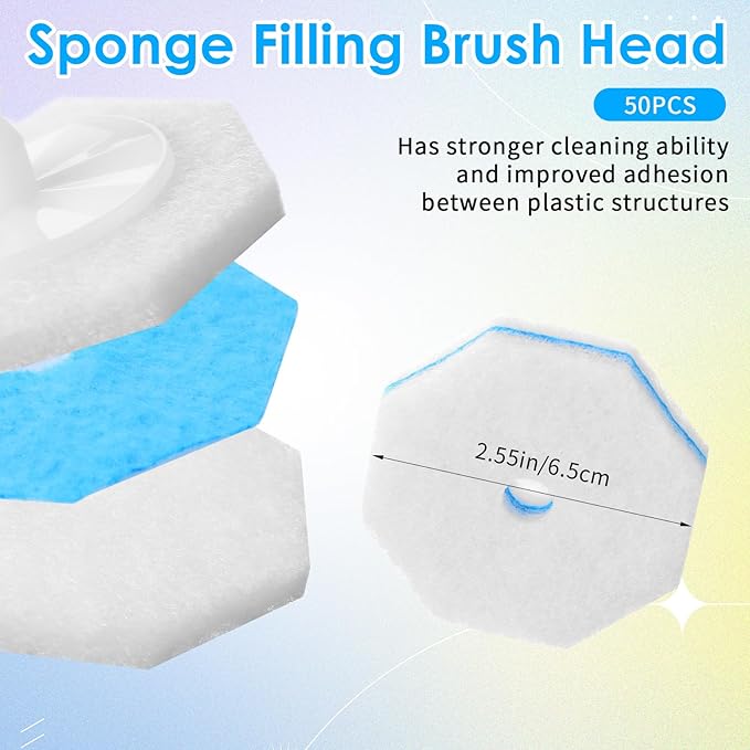 Ptwola 50 Count Disposable Toilet Wand Refills Toilet Bowl Cleaner Scrubber Brush Refills Pads Bathroom Deep Cleaning Replacement Sponges Wand Head Compatible with Most Toilet Brushes