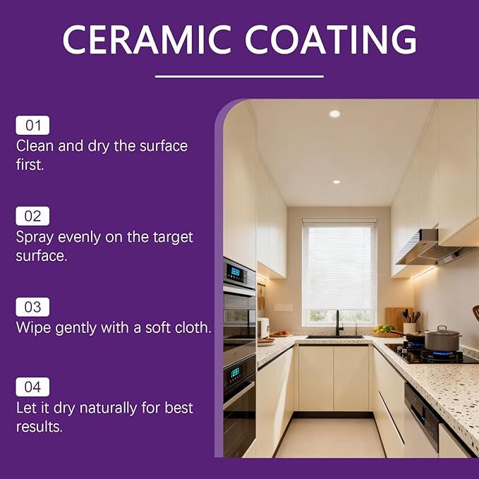 Home Ceramic Coating Spray for Stainless Steel, Glass & Countertops – Long-Lasting Sealant & Protector to Repel Fingerprints, Grime & Stains for Kitchen & Bathroom Surfaces