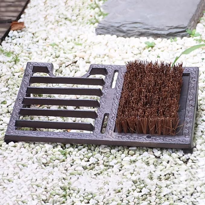 GTPBAO Farmhouse Shoe Brush Scraper, Heavy Duty Cast Iron Front Doormat with Brush, Outdoor Shoe Cleaning Mat for Home Porch Garden