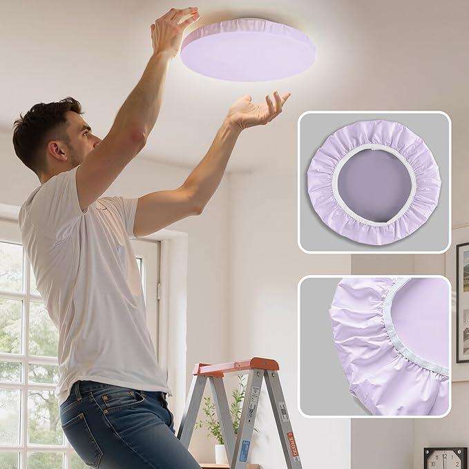 12" Ceiling Light Cover, 2 Pcs Flush Mount Light Fixture Cover, Fabric Ceiling Light Fixture Cover, Light Filters for Bedroom, Kitchen, Hallways/Entryways, Office, Basement (Lavender)