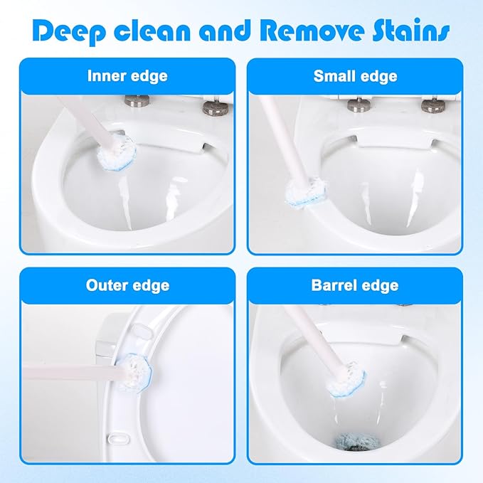 60 Counts Disposable Toilet Wand Refills Compatible with Most Bowl Brush Wand, Toilet Bowl Cleaner Refill Pads, Disposable Bathroom Toilet Brush Scrubber for Deep Cleaning Stain Removal