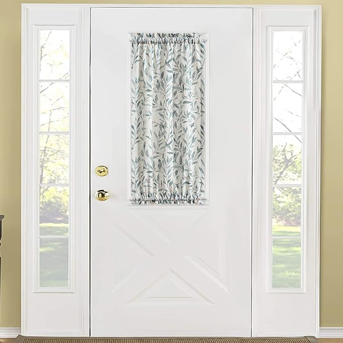 VOGOL Leaves Print Patio Door Curtain, Light Filtering Front Door Curtains for Glass Window, 1 Piece Short Drapery Rod Pocket Panels for Kitchen, 25x40 in