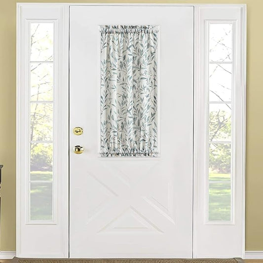 VOGOL Leaves Print Patio Door Curtain, Light Filtering Front Door Curtains for Glass Window, 1 Piece Short Drapery Rod Pocket Panels for Kitchen, 25x40 in