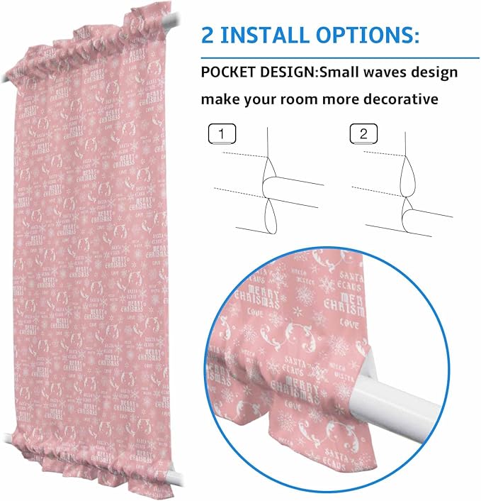 Christmas French Door Curtain Panel for Front Door, Pink Merry Christmas Snowflakes Winter Slidelight Door Curtains with Tieback Light Filtering Privacy Panels for Doorway Entryway 25"x 40"