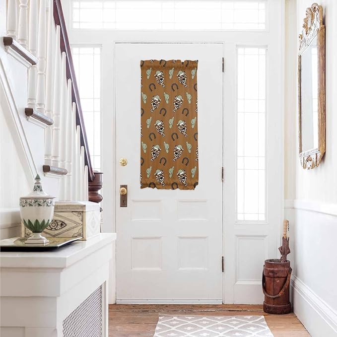 Christmas French Door Curtain Panel for Front Door, Western Horseshoe Christmas Hat Cactus Slidelight Door Curtains with Tieback Light Filtering Privacy Panels for Doorway Entryway 25"x 40"