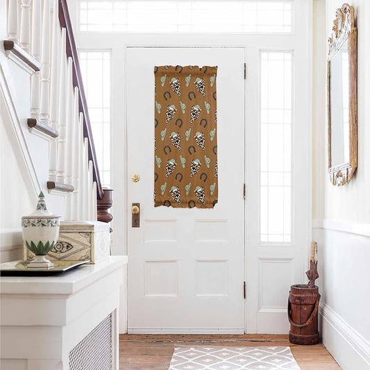 Christmas French Door Curtain Panel for Front Door, Western Horseshoe Christmas Hat Cactus Slidelight Door Curtains with Tieback Light Filtering Privacy Panels for Doorway Entryway 25"x 40"
