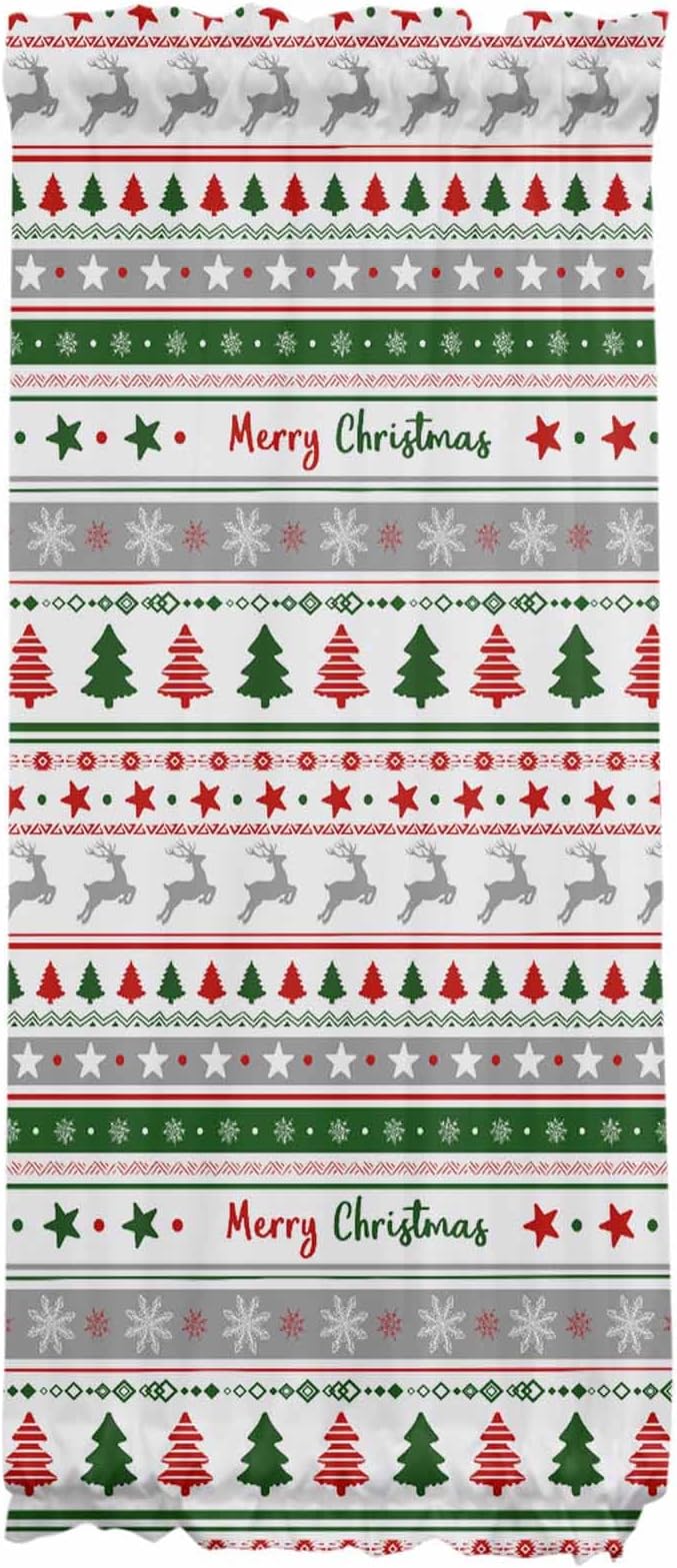 Christmas French Door Curtain Panel for Front Door, Red Green Gray Snow Deer Christmas Tree Strips Slidelight Door Curtains with Tieback Light Filtering Privacy Panels for Doorway Entryway 25"x 40"
