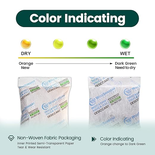 Wisesorb 15pcs 20g Silica Gel Packets, Indicating Deisiccant Packs, Rechargeable Deisccant Moisture Absorbers for Storage
