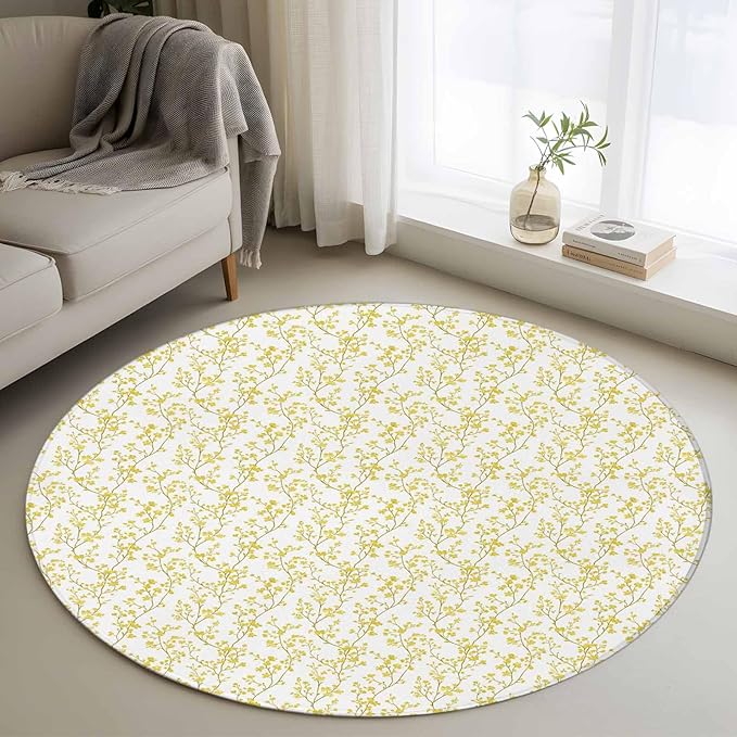 Flowers Small Round Rug 3 Ft, Branches Area Rugs Washable Non Slip Indoor Floor Mats Circle Carpet for Living Room Bedroom Dining Room Home Decor