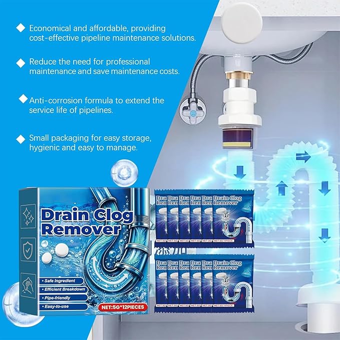 Strong Drain Effervescent Tablet, Quick-Dissolving Sink Tablets for Smell, Foaming Drain Cleaner Tablets for Garbage Disposal, Cleaner for Sewer, Toilet and Septic Tank, 12pcs/box (3box)