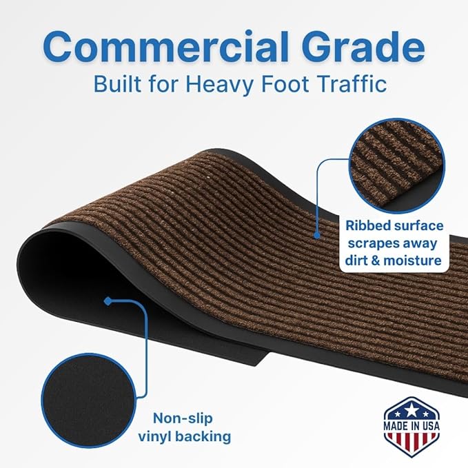 Consolidated Plastics Brush Dry Mat - Made in USA, Heavy-Duty Commercial DoorRug for Indoor/Outdoor Entryways, Non-Slip Backing for High-Traffic Areas (Brown, 2' x 3')