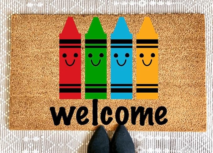 Fun Entrance Mat Crayon Welcome Doormat | Classroom Doormat | School Doormat | Classroom Welcome Mat | Teacher Doormat | Classroom Decoration | Indoor Outdoor Bathroom Porch Home Decor 32x20in