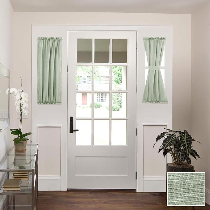 H.VERSAILTEX Sidelight Curtains for Front Door, Privacy Semi Sheer Curtains for French Doors, Light Filtering Window Drapes with Rod Pocket and Tie Back, Sage, 25 x 40 inches, 1 Panel