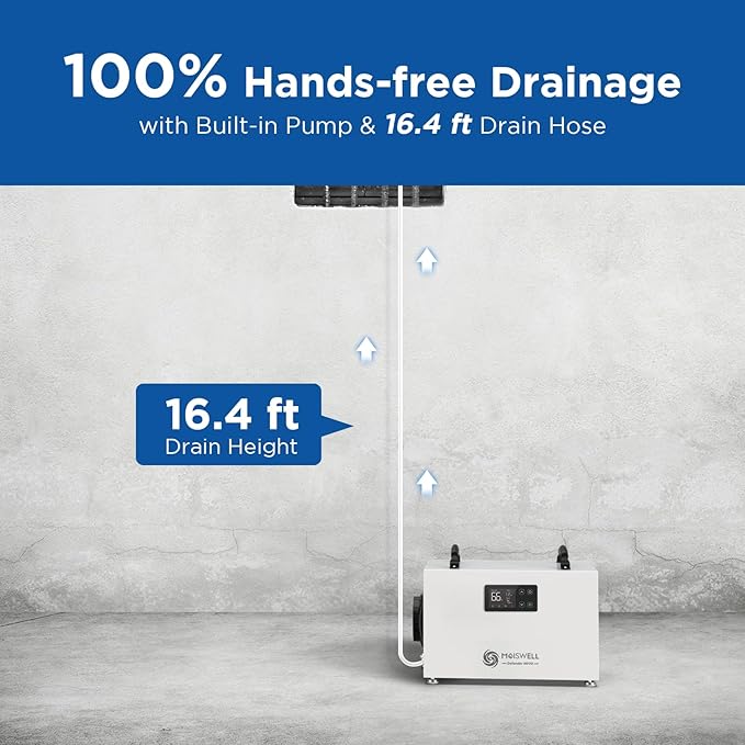 145 Pints Commercial Dehumidifier with Pump, Crawlspace Dehumidifiers with Drain Hose for Compact Tight Basements Large Spaces | MOISWELL Defender MP70