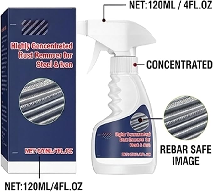 RAINPOT Rust Remover Spray for Metal, Highly Concentrated Steel Rust Remover Heavy Duty Metal Cleaner, Fast-Acting Rust Stain Remover for Automotive Parts Tools Stainless Steel (1 PCS)
