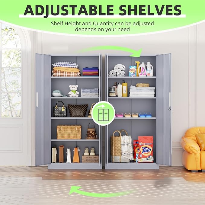 Bonusall 72" Metal Garage Storage Cabinet, 2 Locking Doors & 4 Adjustable Shelves Tall Storage, Heavy Duty Steel Tool Cabinet for Home