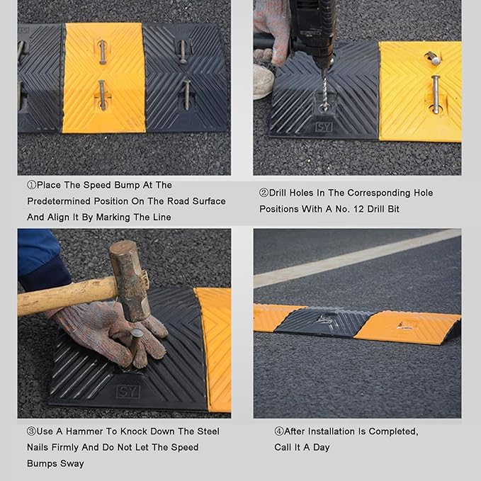 Rubber Speed Bumps with Cable Protectors Heavy Duty Modular Driveway Speed Ramp for Asphalt Concrete Traffic Lanes (100x35x7CM)