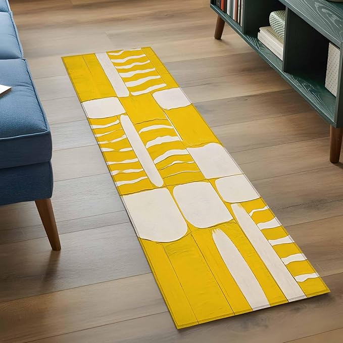 Impressionist Style Runner Rug 2'x6', Yellow Abstract Blurred Color Hallway Runner Rugs Washable Non-Slip Bedside Floor Mats Carpet for Kitchen Bedroom Laundry Room Bathroom