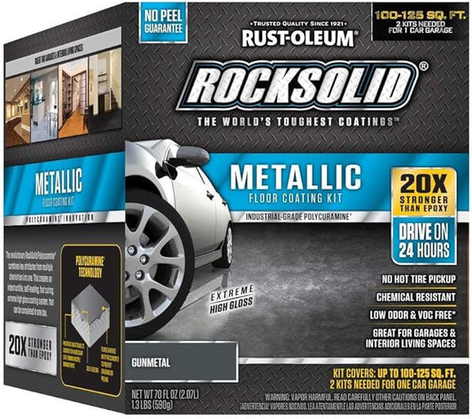 Rust-Oleum 299743 RockSolid Metallic Garage Floor Coating Kit, Gunmetal, 70 Fl. Oz