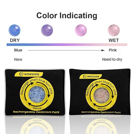Wisesorb 200g Reusable Silica Gel Desiccant, Color Indicating Rechargeable Desiccant Packs for Storage, Moisture Absorbers for Storage, Gun Safes, Suitcases, 3D Filaments, Electronics, Car[3 Pack]