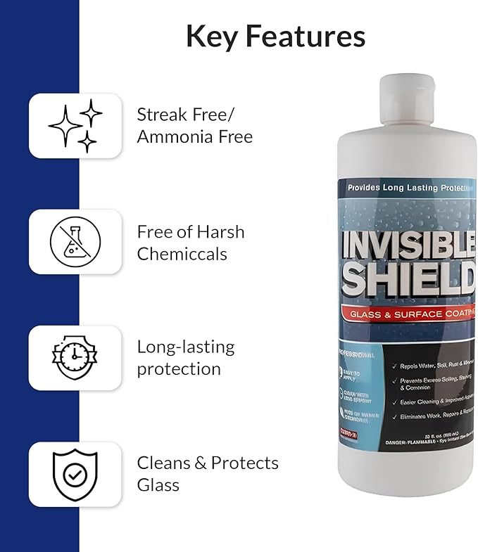 Unelko Invisible Shield Glass and Surface Coating 32oz, Liquid Glass Protection Coating for Mirrors, Tiles, Windshields, Solar Panels, and More, Glass Surface Protector and Sealant Spray